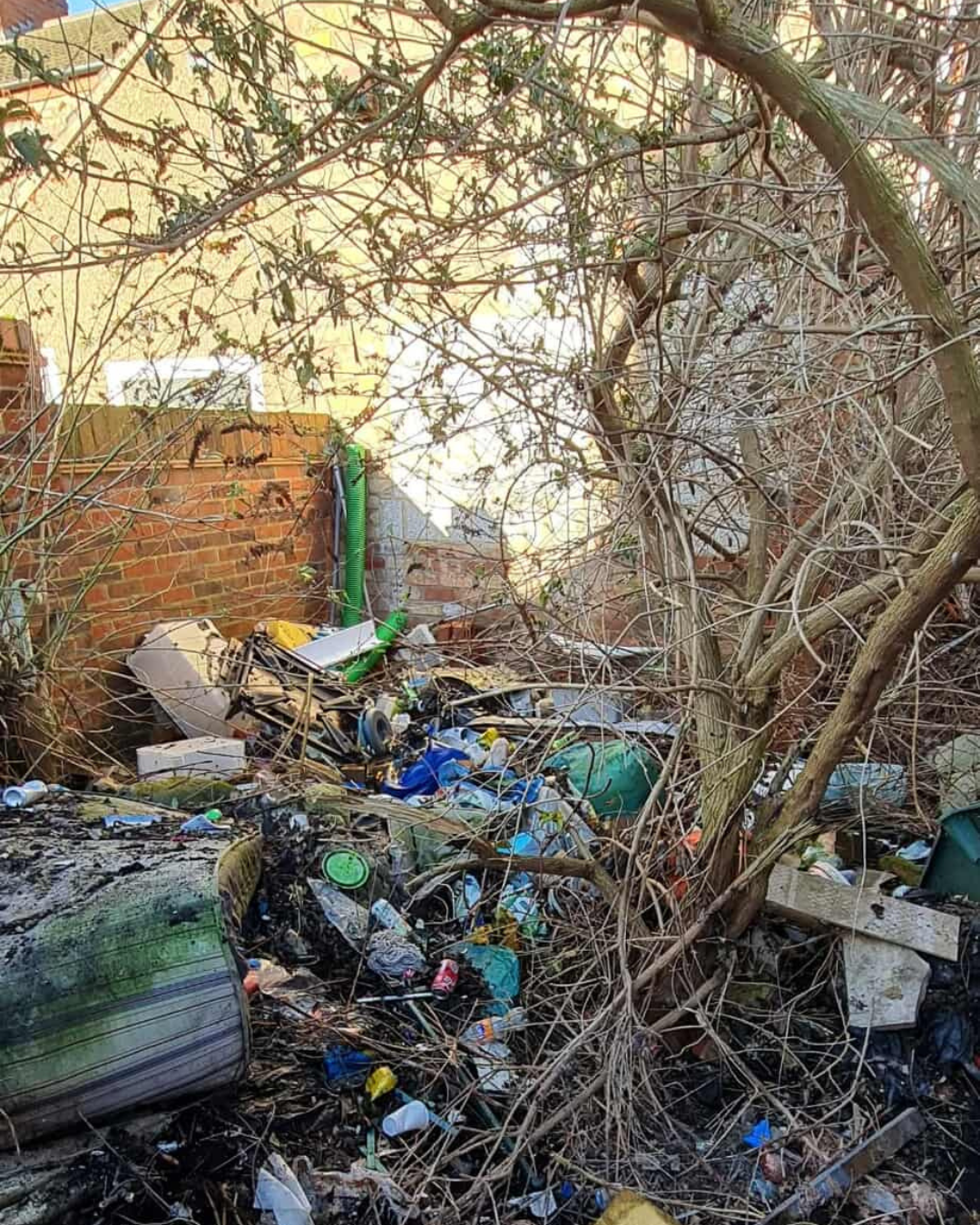 A garden filled with rubbish
